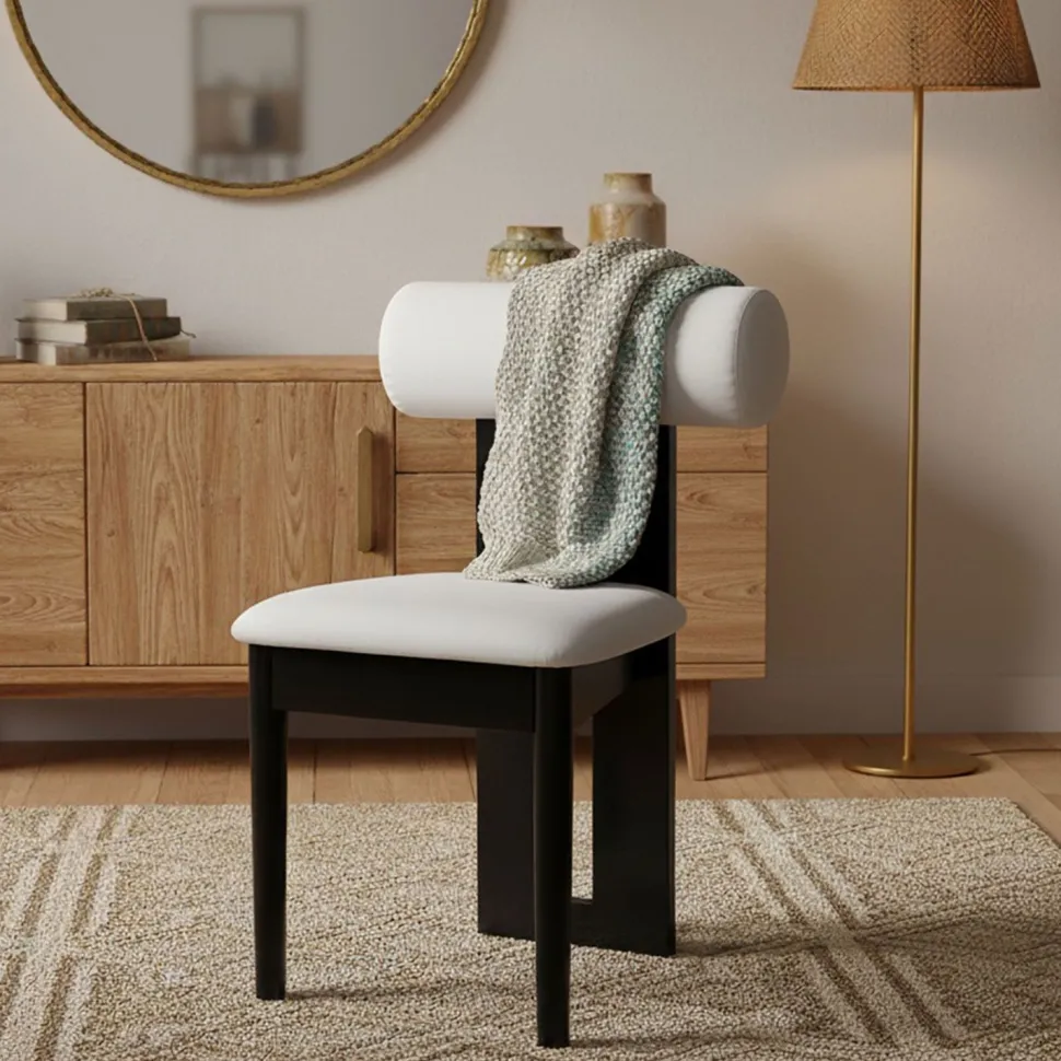 Chaise de salle à manger style intemporel Tuboli Bois foncé et Velours Crème