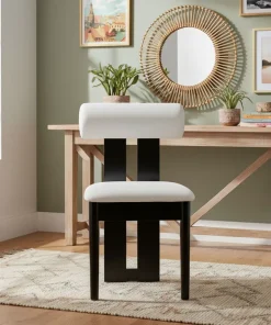 Chaise de salle à manger style intemporel Tuboli Bois foncé et Velours Crème