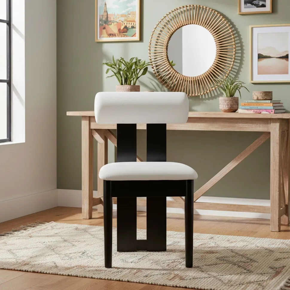 Chaise de salle à manger style intemporel Tuboli Bois foncé et Velours Crème