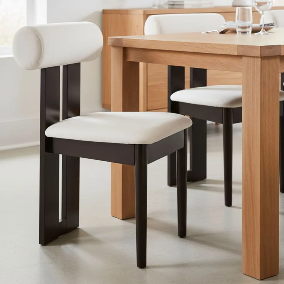 Chaise de salle à manger style intemporel Tuboli Bois foncé et Velours Crème