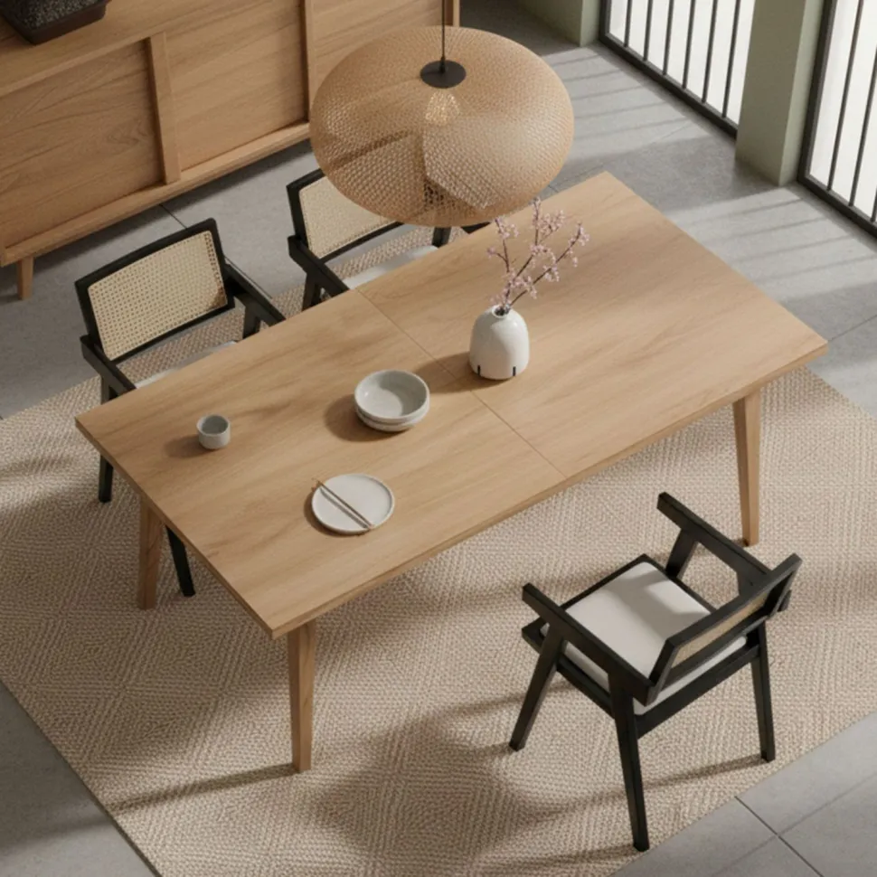 Chaise design avec accoudoirs et cannage rotin Hiro Bois foncé et Tissu Beige
