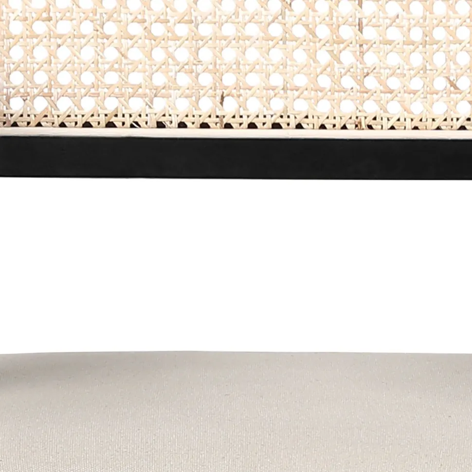 Chaise design avec accoudoirs et cannage rotin Hiro Bois foncé et Tissu Beige