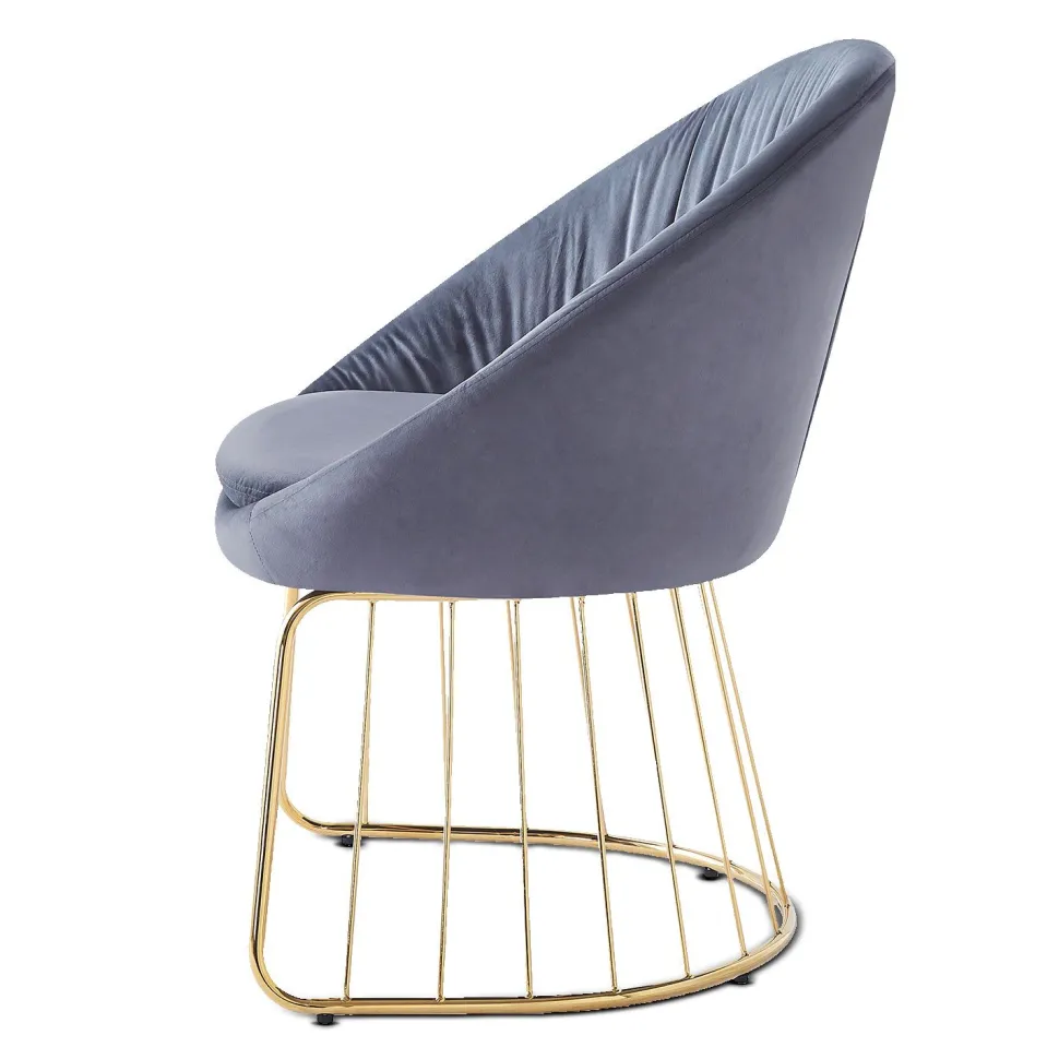 Chaise design avec dossier arrondi effet drapé Pralion Pied Or et Velours Gris