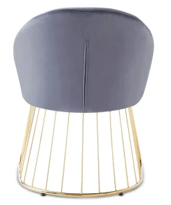 Chaise design avec dossier arrondi effet drapé Pralion Pied Or et Velours Gris
