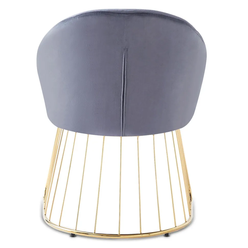 Chaise design avec dossier arrondi effet drapé Pralion Pied Or et Velours Gris