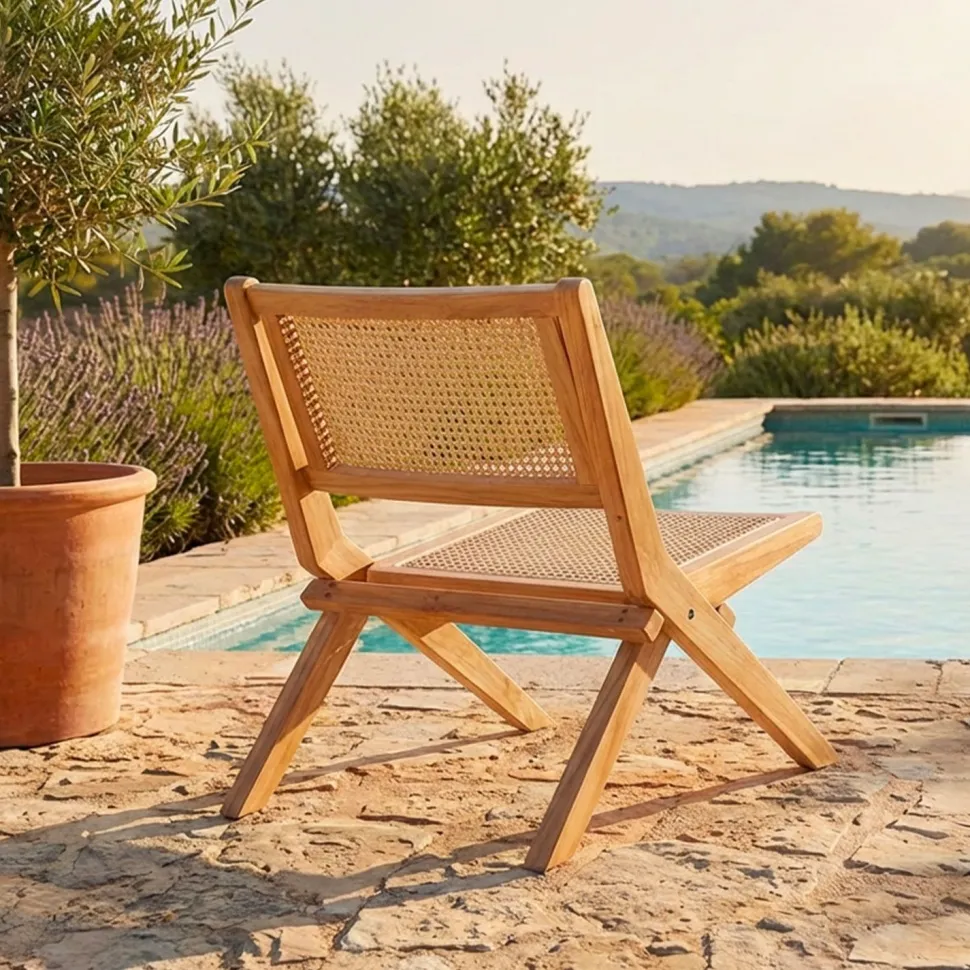 Chaise pliante Masdam Bois massif naturel et cannage en rotin