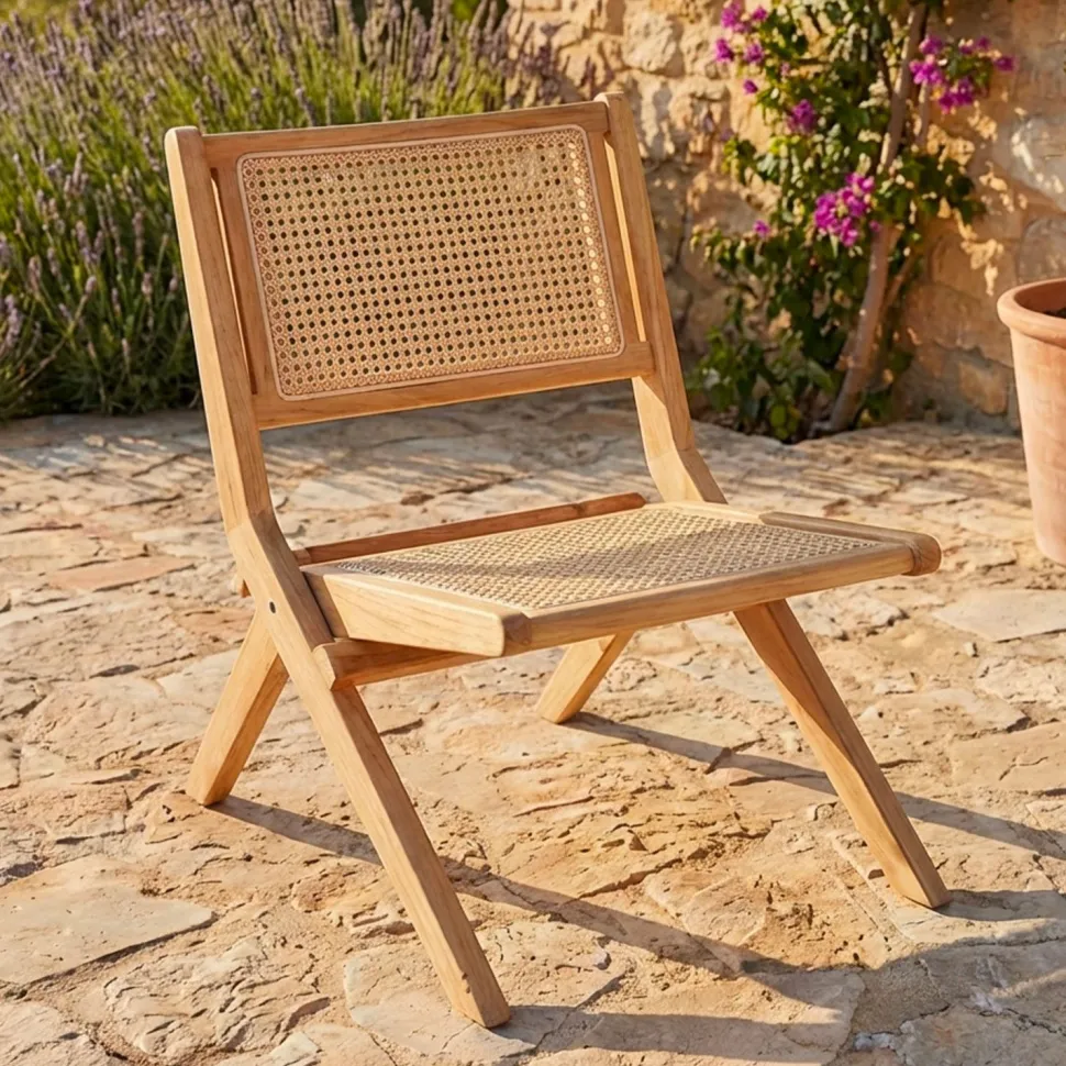 Chaise pliante Masdam Bois massif naturel et cannage en rotin