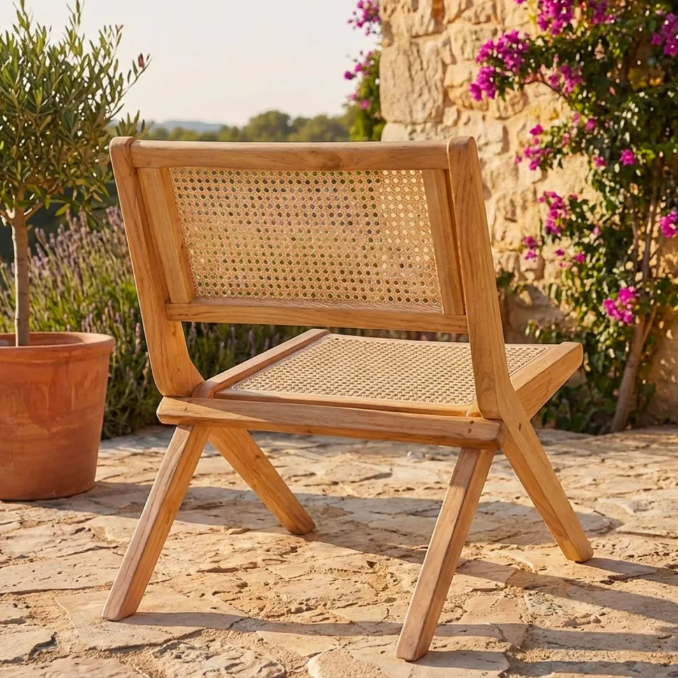 Chaise pliante Masdam Bois massif naturel et cannage en rotin
