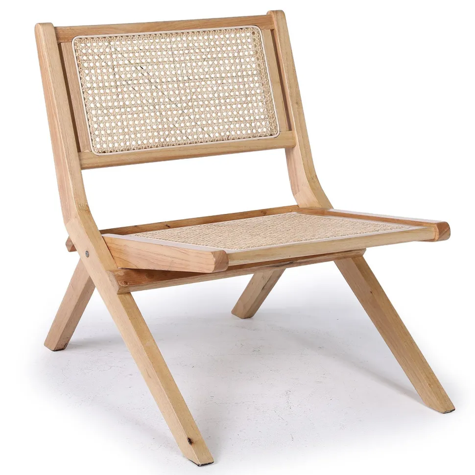 Chaise pliante Masdam Bois massif naturel et cannage en rotin