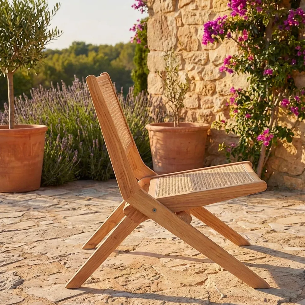 Chaise pliante Masdam Bois massif naturel et cannage en rotin