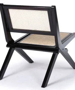 Chaise pliante Masdam Bois massif brun foncé et cannage en rotin
