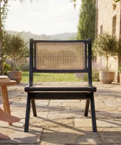 Chaise pliante Masdam Bois massif brun foncé et cannage en rotin