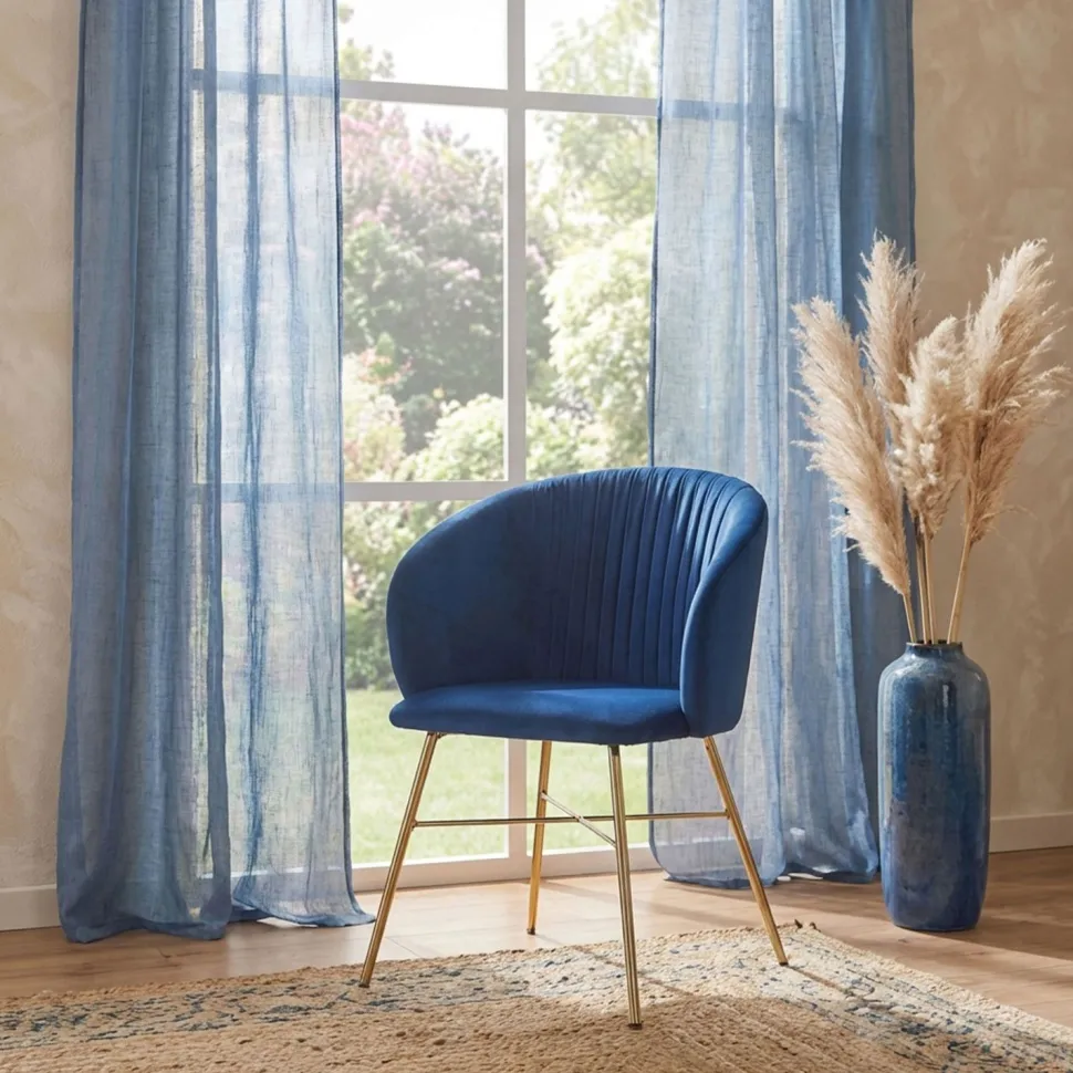 Chaise Smart Velours Bleu Pieds Or