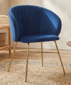 Chaise Smart Velours Bleu Pieds Or