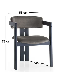Chaise style vintage moderne Vladmir Velours Anthracite et Bois massif Noir