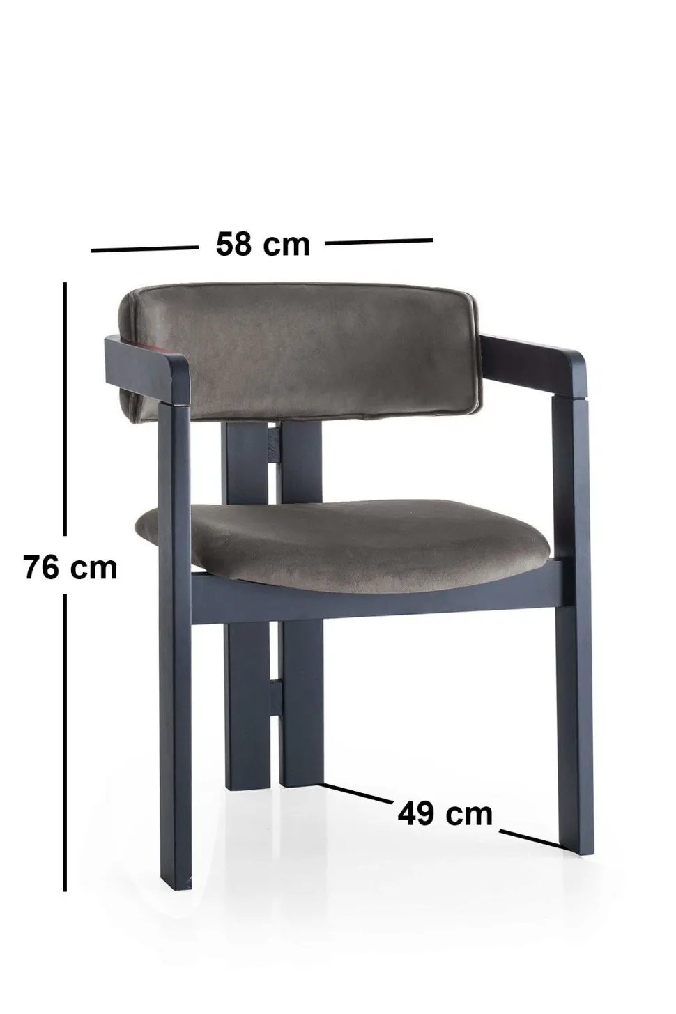 Chaise style vintage moderne Vladmir Velours Anthracite et Bois massif Noir