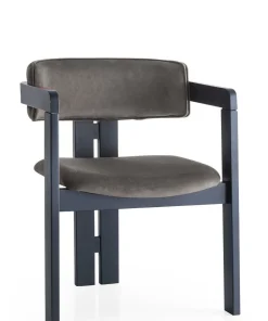 Chaise style vintage moderne Vladmir Velours Anthracite et Bois massif Noir