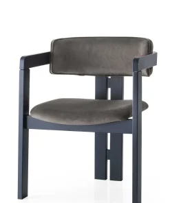 Chaise style vintage moderne Vladmir Velours Anthracite et Bois massif Noir