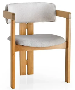 Chaise style vintage moderne Vladmir Lin Crème et Bois massif Chêne clair