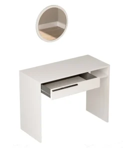 Coiffeuse à tiroir L100cm avec miroir rond Onara Blanc