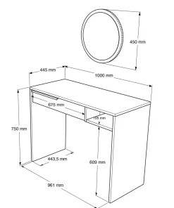Coiffeuse à tiroir L100cm avec miroir rond Onara Blanc