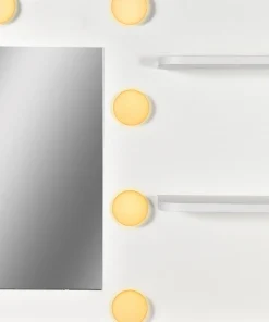 Coiffeuse 4 tiroirs et miroir LED 3 couleurs Miraclas L92cm Bois Blanc et Rotin
