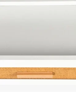 Coiffeuse 4 tiroirs et miroir LED 3 couleurs Miraclas L92cm Bois Blanc et Rotin