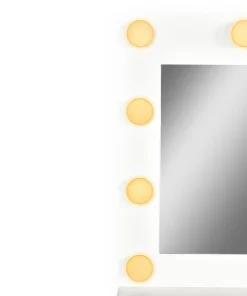 Coiffeuse 4 tiroirs et miroir LED 3 couleurs Miraclas L92cm Bois Blanc et Rotin