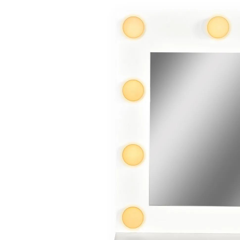 Coiffeuse 4 tiroirs et miroir LED 3 couleurs Miraclas L92cm Bois Blanc et Rotin
