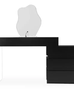 Coiffeuse avec 5 tiroirs arrondis et miroir design L102cm Mezade Noir