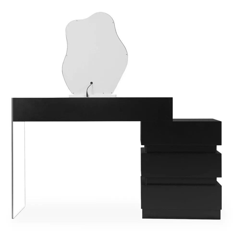 Coiffeuse avec 5 tiroirs arrondis et miroir design L102cm Mezade Noir