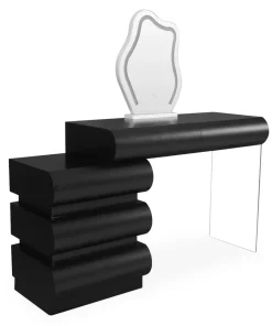 Coiffeuse avec 5 tiroirs arrondis et miroir design L102cm Mezade Noir