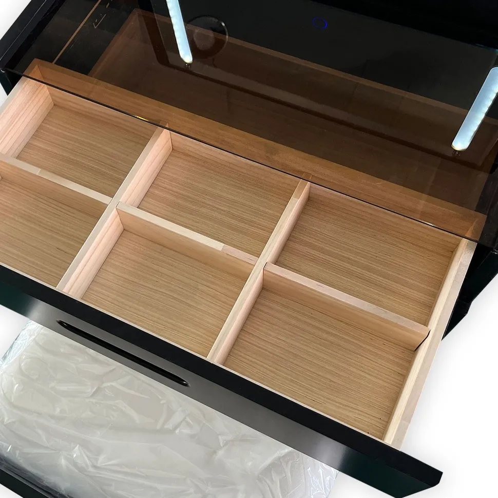 Coiffeuse compacte 48cm avec miroir LED, tiroir et pouf intégré Germina Noir