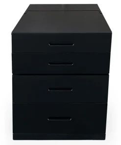 Coiffeuse compacte 48cm avec miroir LED, tiroir et pouf intégré Germina Noir
