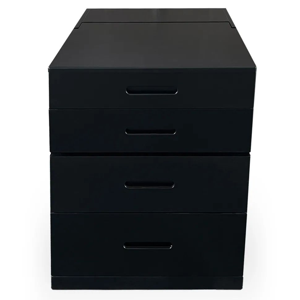 Coiffeuse compacte 48cm avec miroir LED, tiroir et pouf intégré Germina Noir