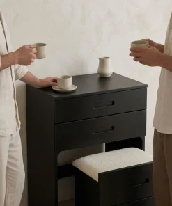 Coiffeuse compacte 48cm avec miroir LED, tiroir et pouf intégré Germina Noir