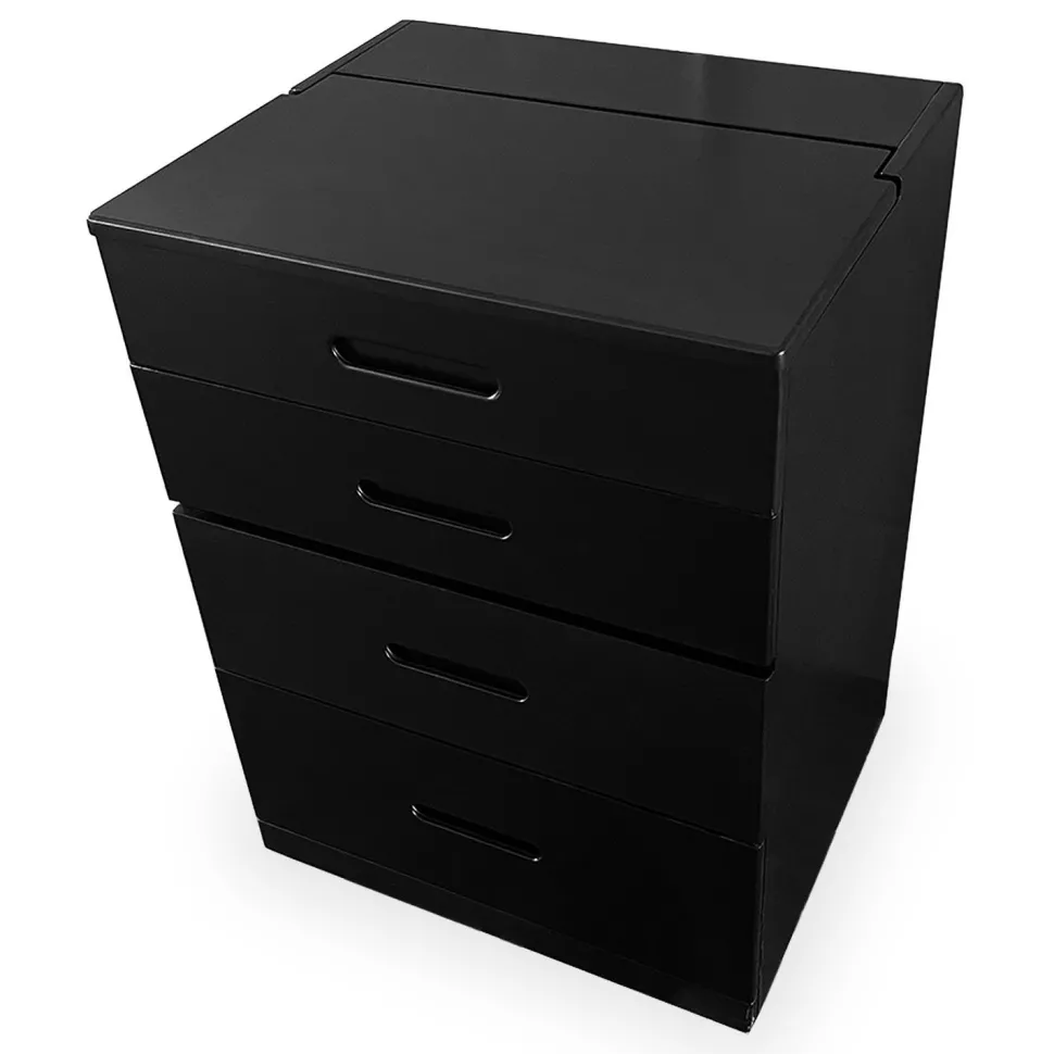 Coiffeuse compacte 48cm avec miroir LED, tiroir et pouf intégré Germina Noir