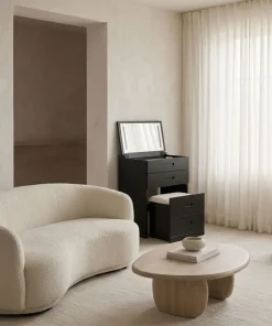 Coiffeuse compacte 48cm avec miroir LED, tiroir et pouf intégré Germina Noir