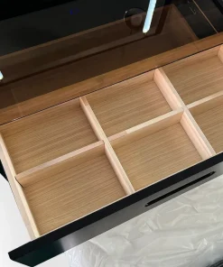 Coiffeuse compacte 60cm avec miroir LED, tiroir et pouf intégré Germina XL Noir