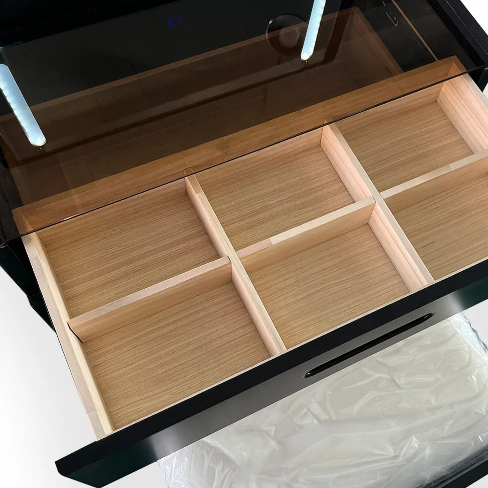 Coiffeuse compacte 60cm avec miroir LED, tiroir et pouf intégré Germina XL Noir
