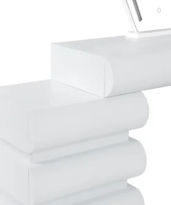 Coiffeuse extensible 101-140cm avec 5 tiroirs arrondis et miroir design Mezade Blanc