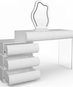 Coiffeuse extensible 101-140cm avec 5 tiroirs arrondis et miroir design Mezade Blanc