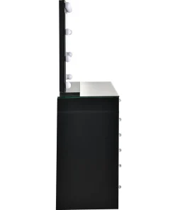 Coiffeuse moderne 13 tiroirs avec miroir lumineux et plateau en verre L120cm Probeauty Noir