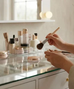 Coiffeuse moderne 13 tiroirs avec miroir lumineux et plateau en verre L120cm Probeauty Blanc