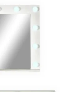 Coiffeuse moderne 13 tiroirs avec miroir lumineux et plateau en verre L120cm Probeauty Blanc