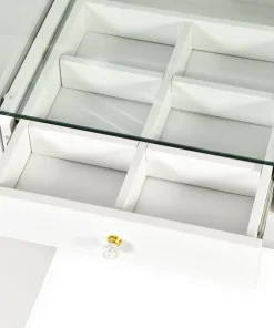 Coiffeuse moderne 13 tiroirs avec miroir lumineux et plateau en verre L120cm Probeauty Blanc