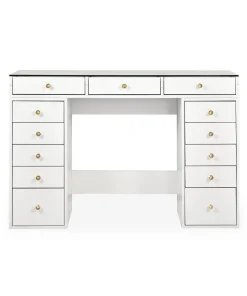Coiffeuse moderne avec 13 tiroirs et plateau en verre transparent L120cm Probeauty Blanc