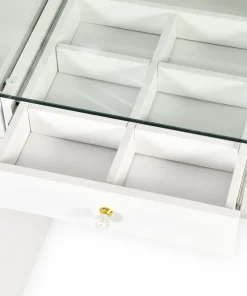 Coiffeuse moderne avec 13 tiroirs et plateau en verre transparent L120cm Probeauty Blanc