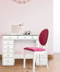 Coiffeuse moderne avec 13 tiroirs et plateau en verre transparent L120cm Probeauty Blanc