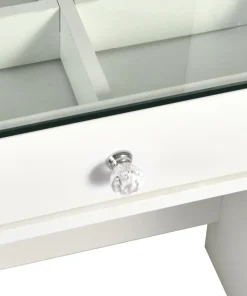 Coiffeuse moderne avec 13 tiroirs et plateau en verre transparent L120cm Probeauty Blanc